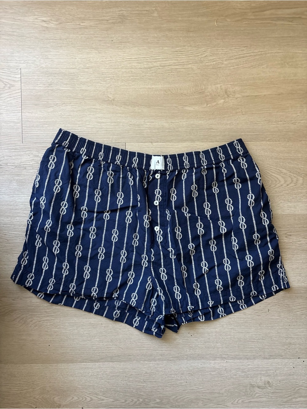 Anthropologie Navy Rope-Print Pajama Shorts